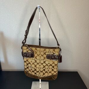 Coach 3577 Brown Leather Suede Signature Canvas Womens Shoulder Bag Y2K GUC